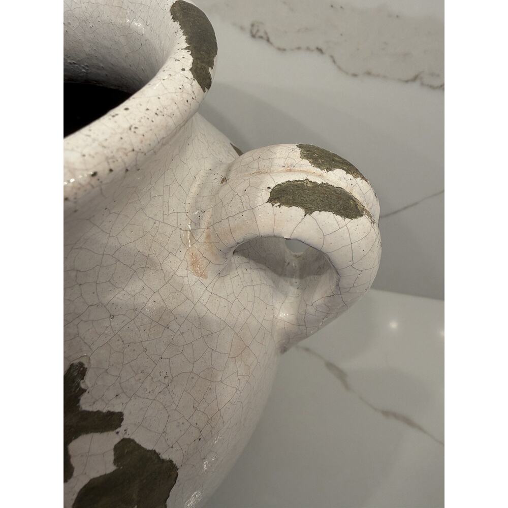Pottery Barn Tuscany Crackle Glaze Terracotta Ceramic Urn Vase Rustic White - Picture 3 of 11